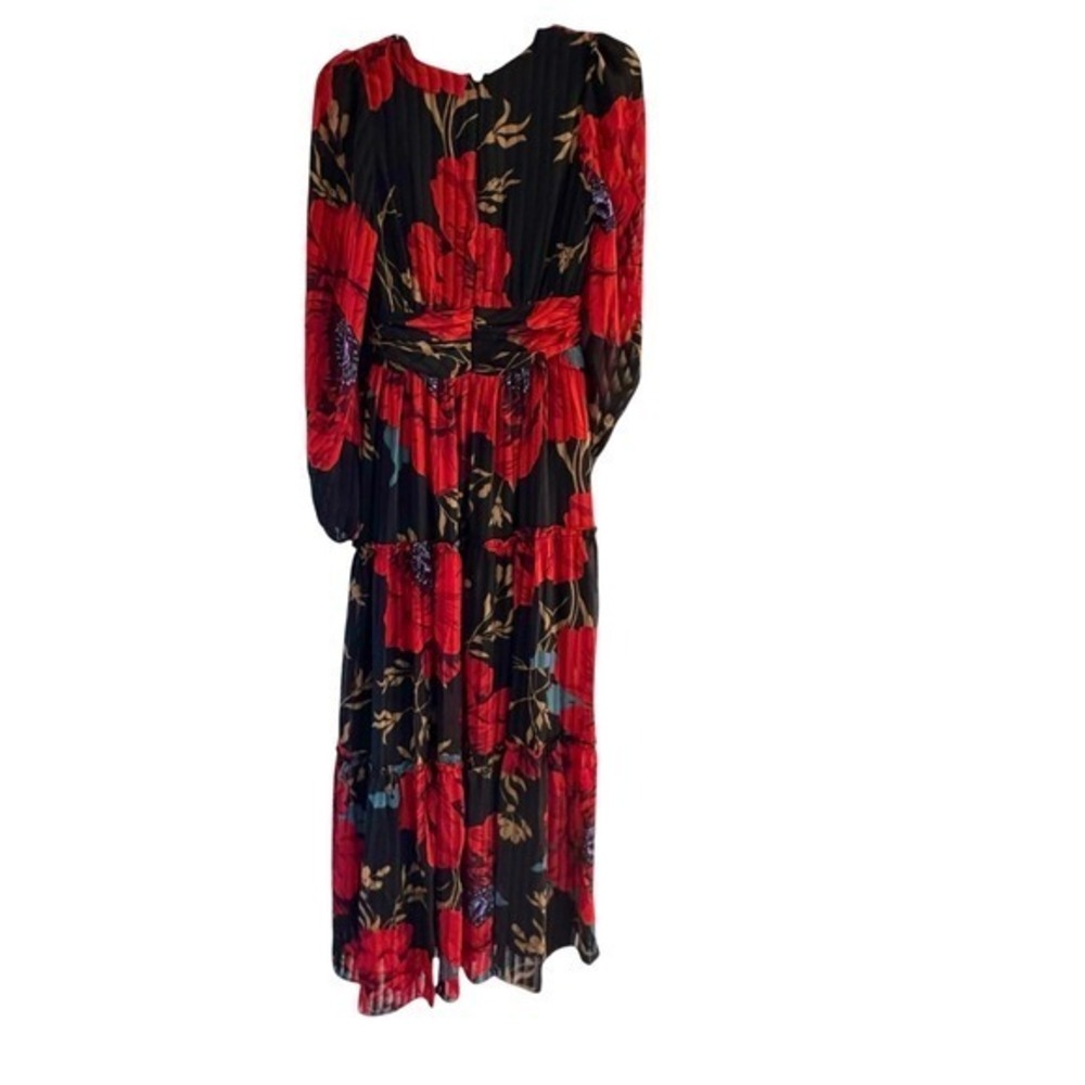 LINI Kristin Tiered Red Black & Green Floral Long Sleeve Maxi Dress - Picture 3 of 7